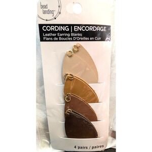 New Bead Landing Leather Earring Blanks Brown Khaki 4 Pair Teardrop DIY Necklace